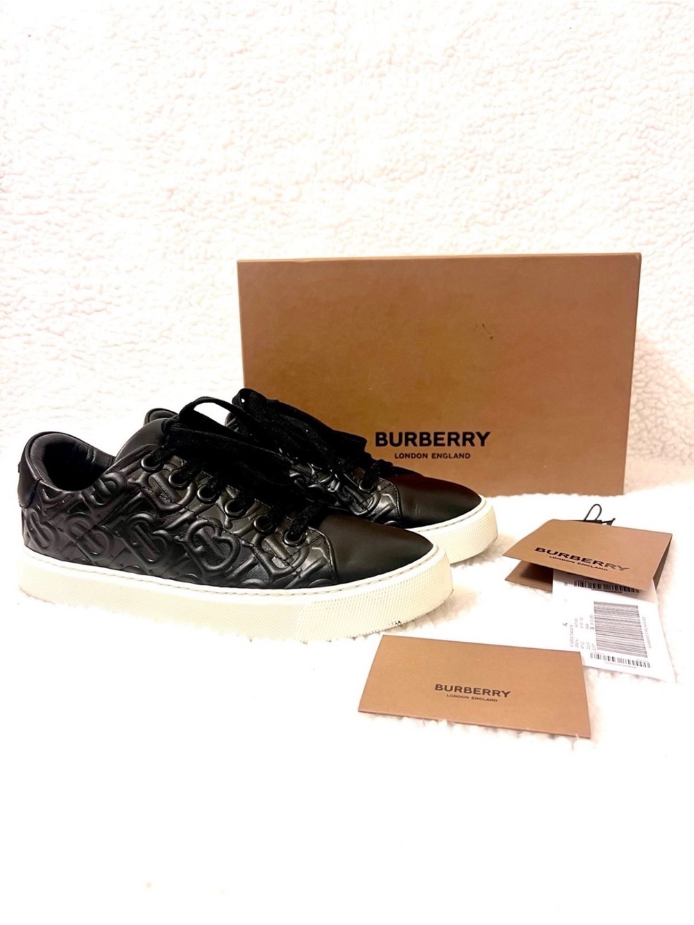 Burberry Black Leather Monogram Low-Top Sneakers